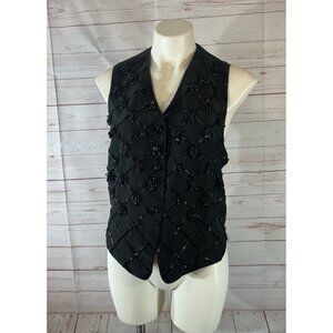 IB Diffusion Womens 100% Silk Beaded Bling Vintage Black Vest size 8 Lined